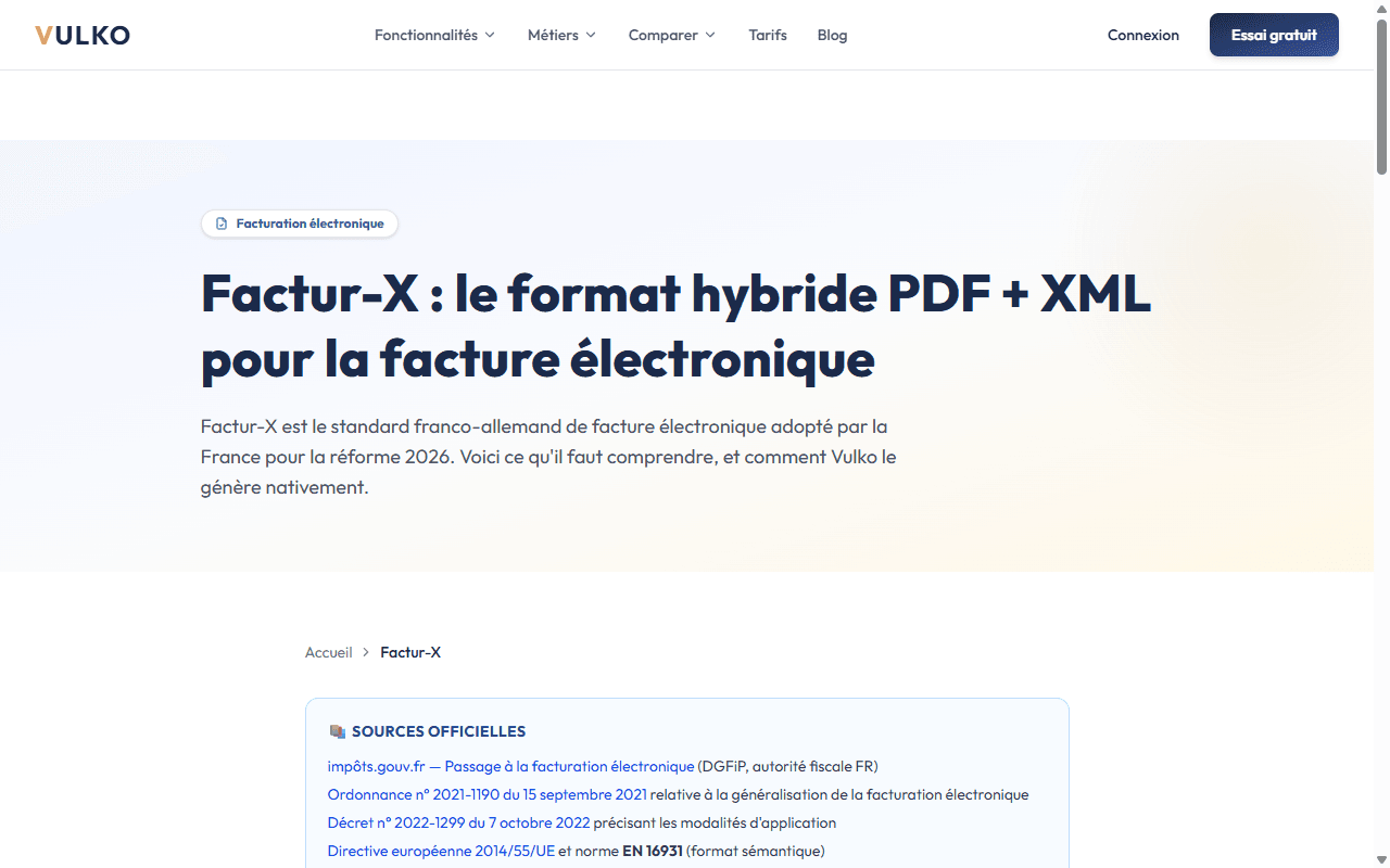 Vulko génère des PDF Factur-X 2026 conformes